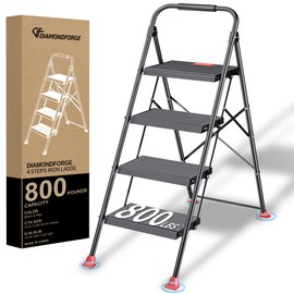 Step Ladder Foldable Folding Stool - for Home Adults Kitchen 4 Stepping Extension Tall Heavy Duty with Handrails - Closet Stepstool Stair Ladders Extendable Stepladder for Indoor House 800Lbs