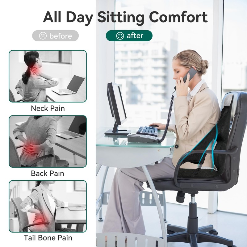 Memory Foam Lumbar Support Pillow, Car Seat Cushion, Office Chair
