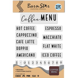 Coffee Menu Stencil Kit - Paint Your Own Wood Coffee Signs -22 Piece - Cappaccino Latte Espresso + More!