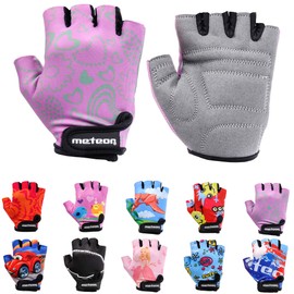 meteor Kid Cycling Gloves With Short Half Fingers Fastened Children Kid Child Bike Safety Accessories Hand Protect (S ~ 6,5-7cm 2.5-2.7inch, Flower)