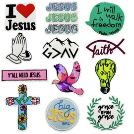12PCS Bible Verse Christian Iron on Patches,Religious Jesus Bible Embroidered Applique, Christian Quotes Sew or Iron-on Badge for Trucker Hat,Bags,Jeans,Crafts,Jackets，DIY Decorations