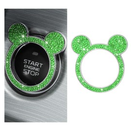 Wevdn Bling Car Engine Start Button Cover, Rhinestone Ring Start Button Cover Sticker, Little Cute Key Ignition & Knob Ring Decoration, Sparkling Car Interior Accessories for Women (Light Green)