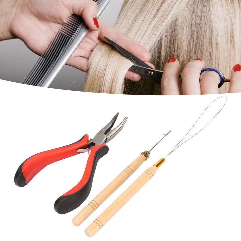 Hair Extension Tool Kit with Silicone Rings Crochet Pulling Hook
