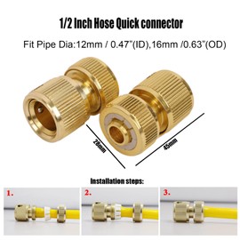 SyiXute Pack of 2 Brass Hose Connectors, Brass Quick Coupling 1/2 Inch (13 mm), Garden Hose, Quick Coupling for Pipe Connection, Garden Tools, Hoses, Hose Coupling
