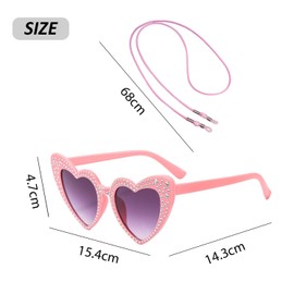 EHDWXVZM 1 Piece Love Glasses, 1 Piece Glasses Chain, Party Sunglasses, Diamond Studded Heart Shaped Glasses, Creative Heart Shaped Sunglasses, Glitter Glasses, Party Photo Props, pink