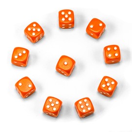 Waldfelsen® High Quality 16 mm Dice in 15 Colours Eye Cube Game Cube Set (10 Pieces, Orange)
