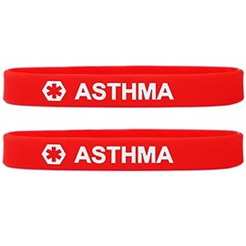SayitBands 2 Pack of Asthma Medical Alert Wristband Bracelets in Red with White Text