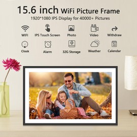 SSA Digital Picture Frame 15.6 inch Large 32GB WiFi Digital Photo Frame, Easy to Share Photos and Videos via Free App, 1920x1080 FHD IPS Touch Screen, Auto-Rotate, Send 50 Photos one time no Limit