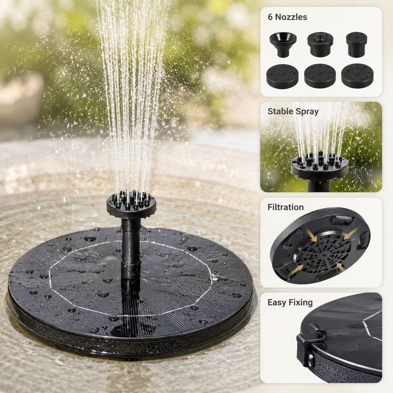 Solar Fountain Pump for Bird Baths – Floating Water Feature