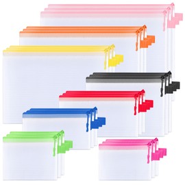 BALEINE Mesh Zipper Pouch Bags, Waterproof Clear Zipper Pouch Zipper Bags, Multiple Colors Plastic Mesh Bag File Bag for Organization, Suitable for Office Supplies, Home, Travel (24 PK, Multi 8 Sizes)