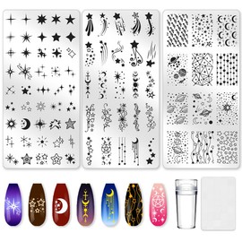 beinkmake 3Pcs Star Nail Stamping Plate Set Moon Planet Nail Stamping Templates French Line Tip Nail Stamp Plates Lovely Meteors Metal DIY Reusable Tools with Stamper Scraper for Manicure Printing