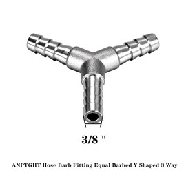 ANPTGHT 3/8" Hose Barb Fitting Equal Barbed Y Shaped 3 Way Wye Stainless Steel Tubing Joint Splicer Mender Adapter Union for Tubing Pipe Household Fuel Gas Liquid Air (2 Pcs with 6pcs Hose Clamps)