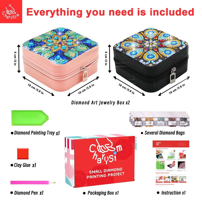 2 PC Diamond Art Jewelry Boxes for Adults Craft Kits