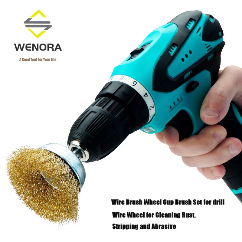 WENORA Wire Brush for Drill, 9 Pcs Brass Wire Wheel