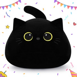 18.9 inch Giant Black Cat Plush Pillow Stuffed Animal Stuffed Cat Kawaii Plush Kitten Soft Toy Comfortable Hugging Pillow Animal Plush Black Cat, Cushion Doll Cuddly Toy as Present for Unisex (Gold)