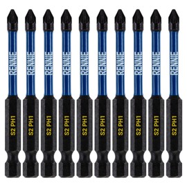10 x Rennie Tools 75mm Long PH1 Impact Screwdriver Driver Bits Set. Magnetic Phillips No.1 Heavy Duty Impact Driver Bit Set. PH1 Bits. Hex Shank, Cross Head. Black Oxide Coated