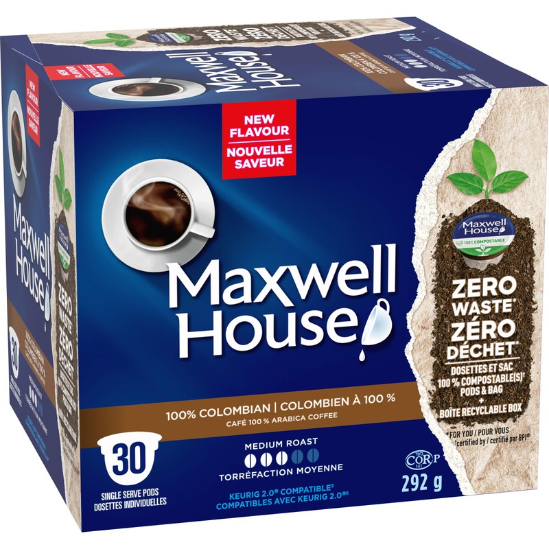 Maxwell House Colombian Coffee 100% Compostable K Cup Pods, 292g