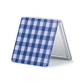 OMIRO Compact Mirror, Unique Plaid Pattern PU Leather 1X/3X Magnification, Ultra Portable for Purses, 2.76" W x 2.76" L, Blue Plaid