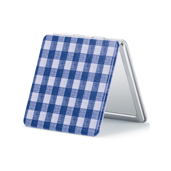 OMIRO Compact Mirror, Unique Plaid Pattern PU Leather 1X/3X Magnification,