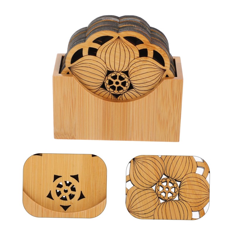 MAGICLULU 6pc Bamboo Lotus Coasters Heat Resistant Drink Coasters Holder