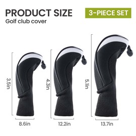 3 PCS Driver Head Cover,Club Head Cover for Driver Fairway,Golf Accessories,Golf Club Head Covers Equipped with Interchangeable Labels Label: 3,4,5,6,7 X（Black and White）