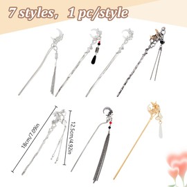 WEBEEDY 7 Styles Moon Hair Stick for Buns 3 Colors Alloy Hair Sticks Pins with Tassel Pendants Chinese Hanfu Cheongsam Flower Butterfly Hair Chopsticks for Women Long Hair Accessories Birthday Gifts