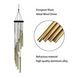 Decorative garden chime with 12 aluminium tubes, gold/silver/coloured, for hanging chimes in the home, patio, garden (Gold)
