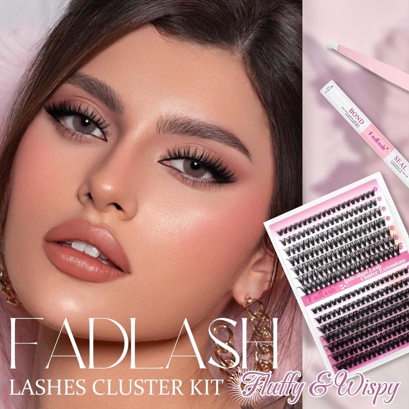 FADLASH DIY Eyelash Extension Kit, 240Pcs Lash Clusters with Lash