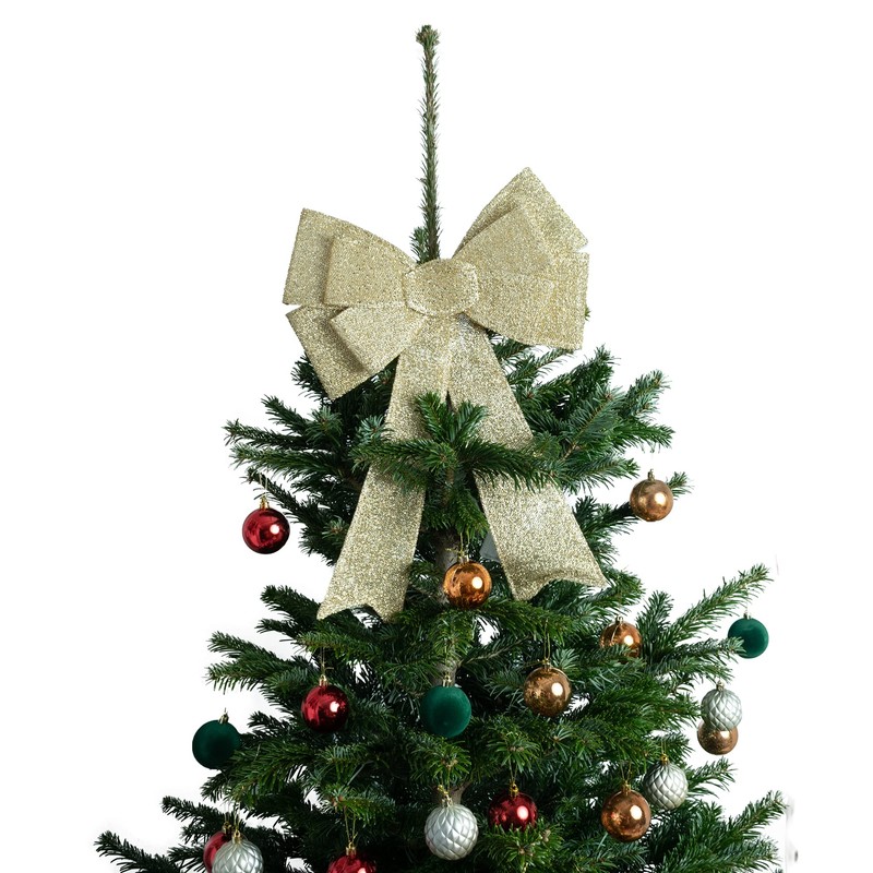 Pre-lit Gold Christmas Bow - Flashing, Dimmable LEDs, Timer,Remote Control,