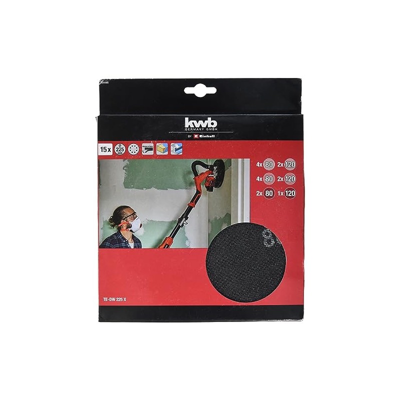 Original Einhell 15-Piece Grid & Sandpaper Set (Drywall Sander Accessories,