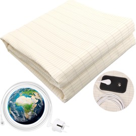VigorVortex Grounding Bed Sheet Grounding Mat 90% Organic Cotton and 10% Silver Fibre Grounding Mat with EU Grounding Cable for Better Sleep 68 x 132 cm Beige