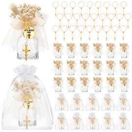 Reallnaive 24 Set Holy Water Bottles Gift Set Catholic Baptism Favor for Holy Container with Rosary for Christening First Communion Daily Prayer & Blessings Wedding & Funeral (Boho)