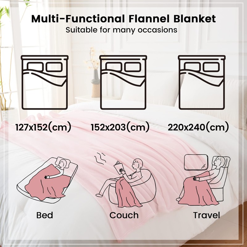 LINENOVA Fleece Throw Blanket for Couch, Sofa, Bed, Soft Lightweight