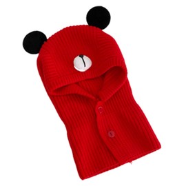 Rayson Winter Knitted Hat Girls Boys Hat with Ears Bear Slip-On Hat Baby Cotton Button Children's Beanie Girls Plain, red
