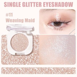 Monochrome Glitter Eyeshadow,Single Shimmer Fine Powder Palette Eyeshadow Make Up,Pressed Fine Powder Shiny Shadow High Pigment Long-lasting Single Black Eye Shadows For Women Makeup Day & Night (#11)