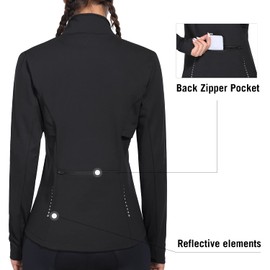 BALEAF Women's Fleece Running Jacket Water Resistant Full Zip Winter Cold Weather Gear Thermal Cycling Workout Jackets Black S