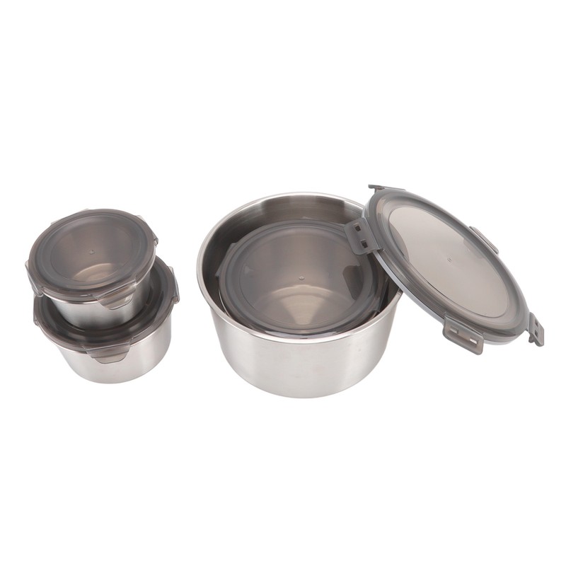 4Pcs Stainless Steel Preservation Box Large Capacity Round Food Storage