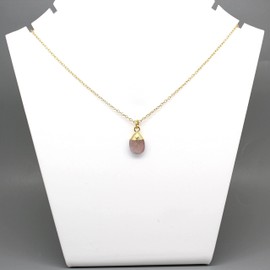 Gempires Natural Crystals Pendant Necklace, 9 x 13 mm Pear Cabochon, 16 + 2 Inch Adjustable 14k Yellow Gold Plated Chain (Strawberry Quartz)