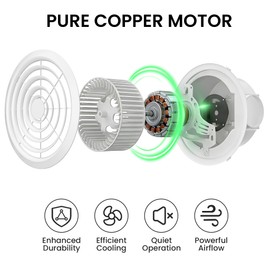 LBiWin 8 Inch Round Bathroom Exhaust Fan, Easy Install and Quiet Ceiling Exhaust Fan 110 CFM ,Through Wall Vent Fan, 1.0 Sones Ideal Ventilation for Bathroom,RV,Kitchen,Mobile Home