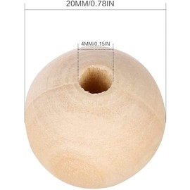 100pcs Wooden Beads 20mm Natural Round Wood Bead Unfinished Craft Loose Beads for DIY Jewellery Making Macrame Wall Hanging Craft and DIY Painting Home Decorations (4-5mm Hole)