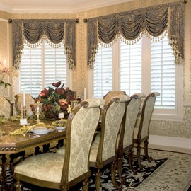 Loom and Mill Luxury Jacquard Waterfall Valance for Living Room, Classic Antique Swag Window Valances with Tassels, Bronze Gold Swag Curtains for Bedroom Banquet Holiday Decoration(W59Inch,1 Panel)