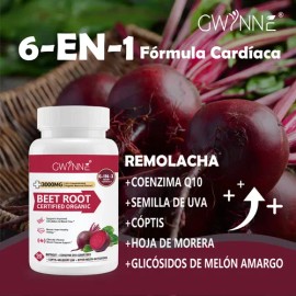 Gwynne Organic Beet Root Capsules 3000mg 90 Cápsulas Con Coq10,remolacha En Polvo Soporta Lmproved Circulación Y Flujo Sanguíneo,proporcionar Soporte 