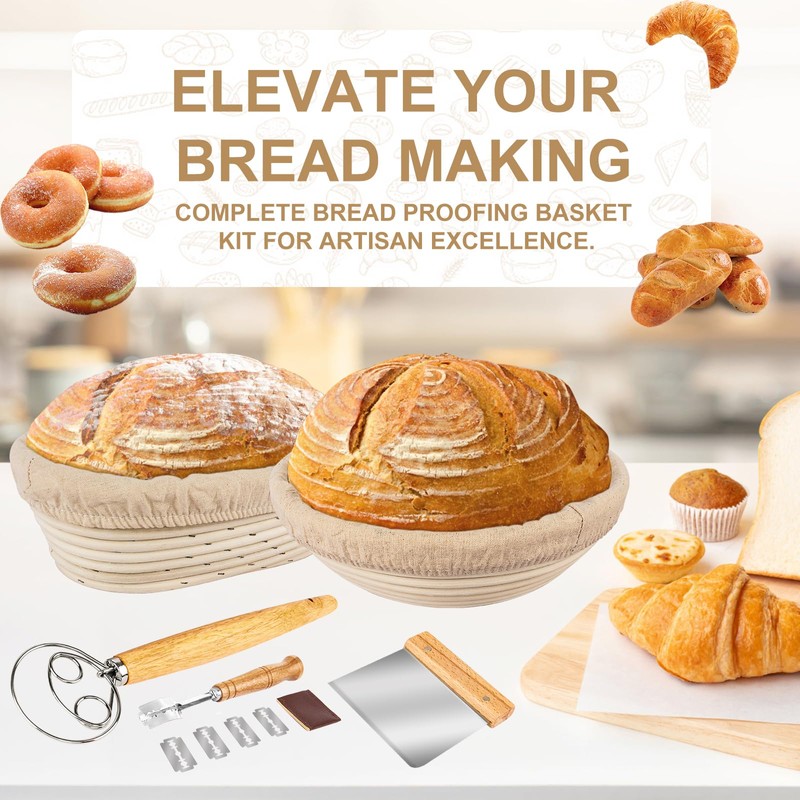 TNELTUEB Bread Proofing Basket Set, Incl 10'' Round & 9.6''
