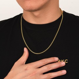 KRKC Men's Necklace, 14K Gold Plated / Silver Stainless Steel Cuban Link Chain Curb Chain 3/4/5/6 mm, Nickel-Free Thin Chain Link Chain for Men, Length 45-61 cm, Stainless Steel