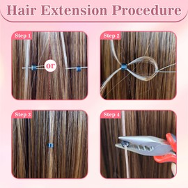 FEXICHUJI Hair Extension Microlink Tool Kit, 1000 Silicone Nano Microbeads, 1 Plier, 1 Pulling Loop Threader, 1 Crochet Hook, 4 Hair Clips, Weft Sew in Extension Kit Tools Accessories for Girls
