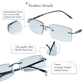 LifeArt Blue Light Blocking Glasses, Computer Reading Glasses, Anti Blue Rays, Reduce Eyestrain, Rimless Frame Tinted Lens with Diamond, Stylish for Men and Women (+2.50 Magnification)