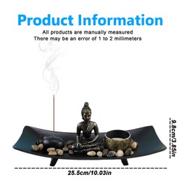 Zen Garden with Buddha Figure: Nizirioo Decor Japanese Incense Stick Holder Buddha Statue with Natural Stones and Tea Light Holder, Sitting Buddha Statue for Gift, Meditation, Relaxation, Decor