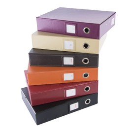 OSCO Brown Faux Leather Box File | Document Storage | Paperwork Archive | Lock Spring | Secured with Fastening Stud | H37.5 x W8 x D26.5 cm |