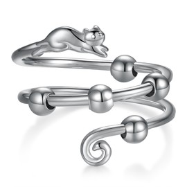 Fidget Rings for Anxiety 925 Sterling Silver Cat Adjustable Anti Anxiety Ring With Bead Spinner Rings Cat Jewelry Gifts for Women Teens Girls
