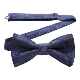 HISDERN Men's Bow Tie, Dot, Checked, Paisley, Adult, Floral Pattern, Plain, Glossy, Hook Type, Easy to Put on and Take Off, Wedding, Party, Choose Color, 05 Navy (Paisley)